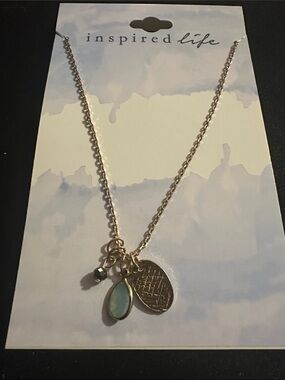 Inspired Life Gold Plated Pendant Necklace with Aqua Teardrop
#147